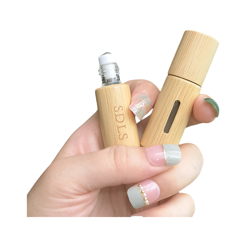 Luxury Skincare Packaging - 50 個の高級 5 ミリリットル 10 ミリリットル香水エッセンシャルオイル竹ローラーボトルロールオンガラスボトル木製蓋化粧品包装容器